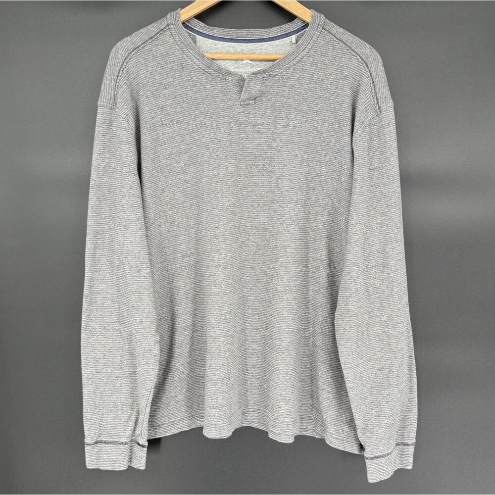Tommy Bahama Men's Ribbed Long Sleeve Pullover Shirt XL Gray Preppy Coastal